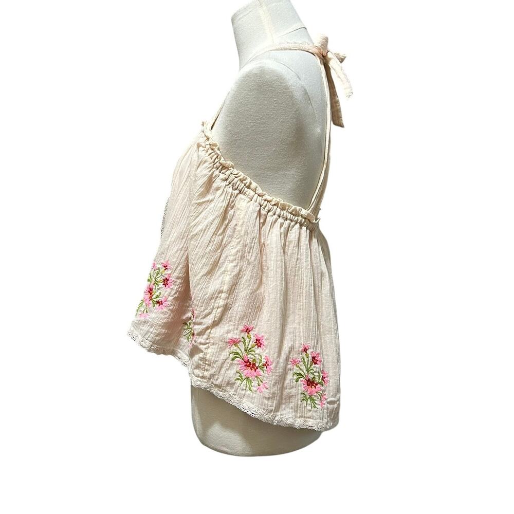 Free People Light Pink Floral Embroidered Halter Top Women's Medium - Picture 5 of 11